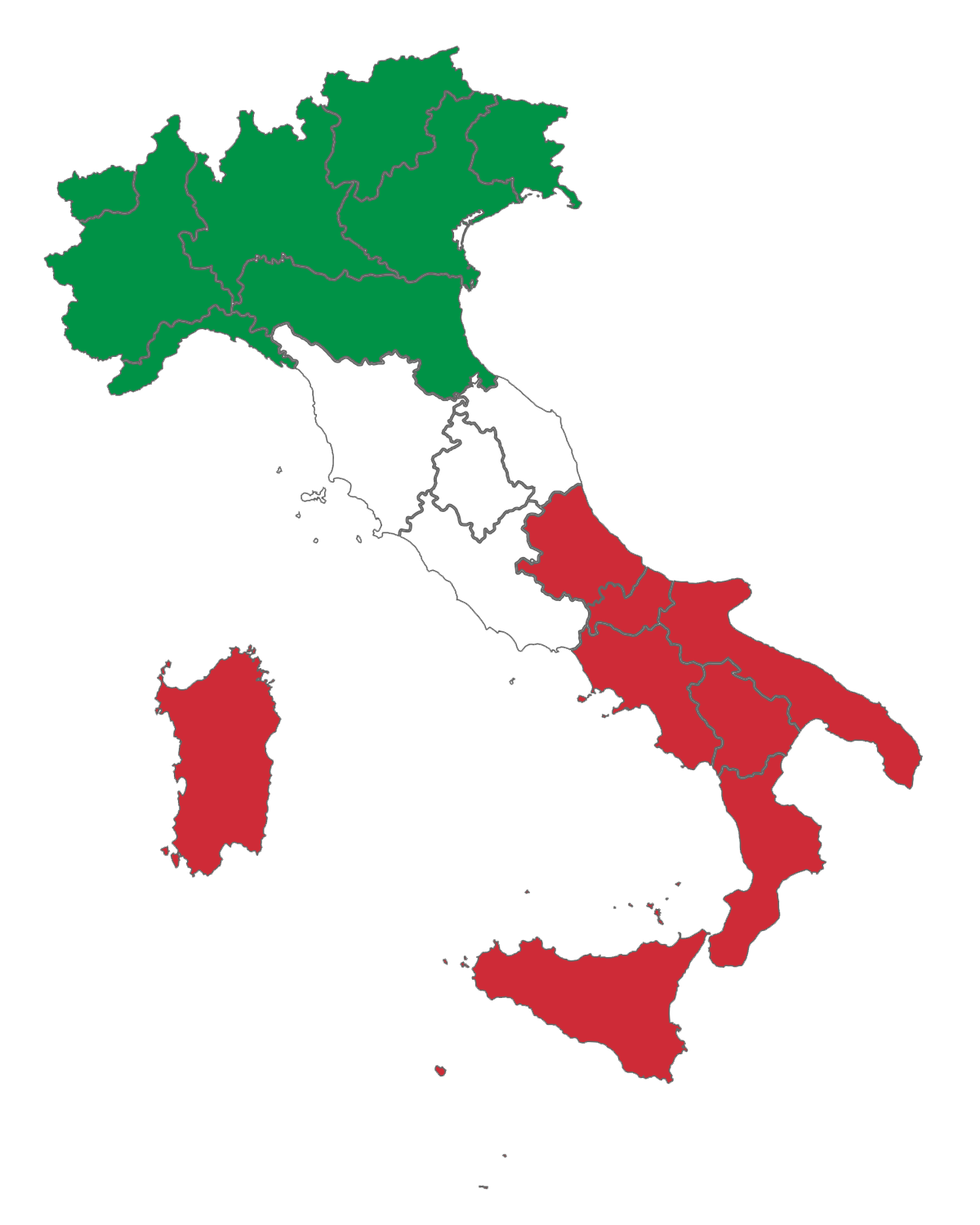 Mappa stilizzata dell'Italia divisa per regioni